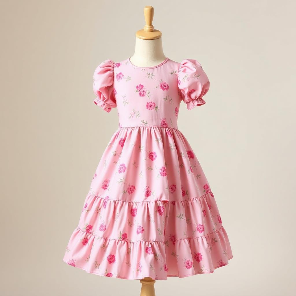 Girls Dress — Pink Floral, Cotton Poplin