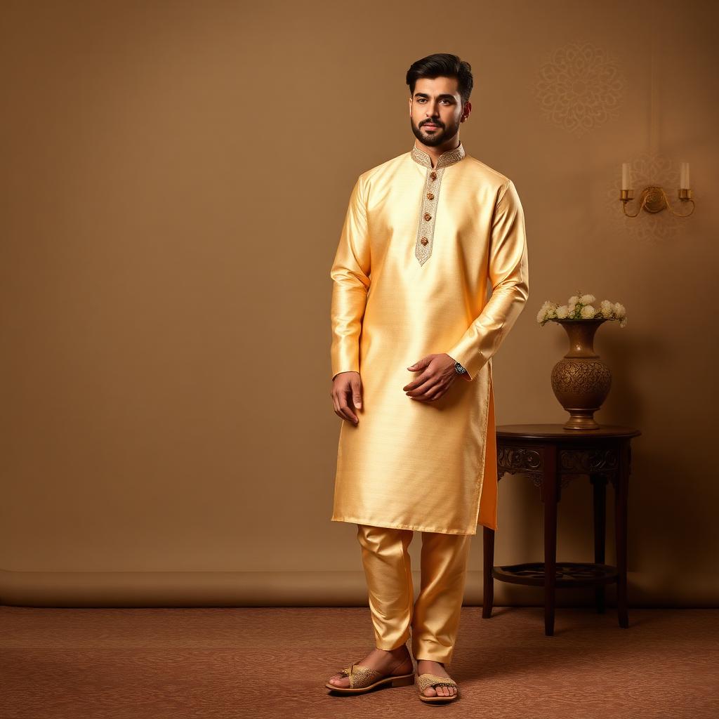 Kurta Pajama — Champagne Gold, Silk Blend