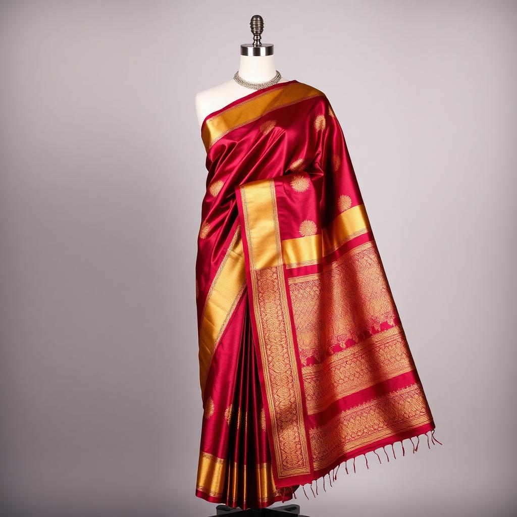 Saree — Royal Maroon & Gold, Banarasi Silk Blend